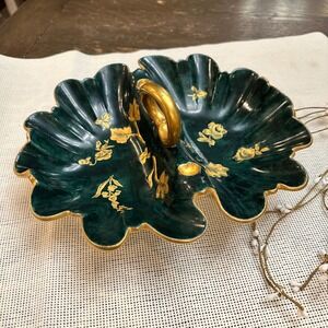 Gerold Porzellan Bavaria Gilded Scallop Edge Candy Dish W/Handle VintageGermany
